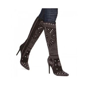 Western black cowgirl Embellished high heel boots